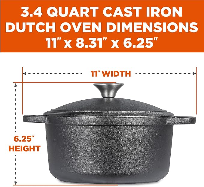 COMMERCIAL CHEF 3.4 Quart Cast Iron Dutch Oven - Image 4