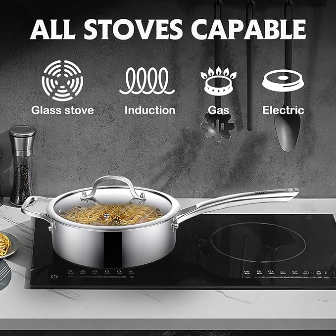 Frying Pans Nonstick Set with Lid, Hybrid Non Stick 5 Quart Saute pan, 10 inch - Image 6