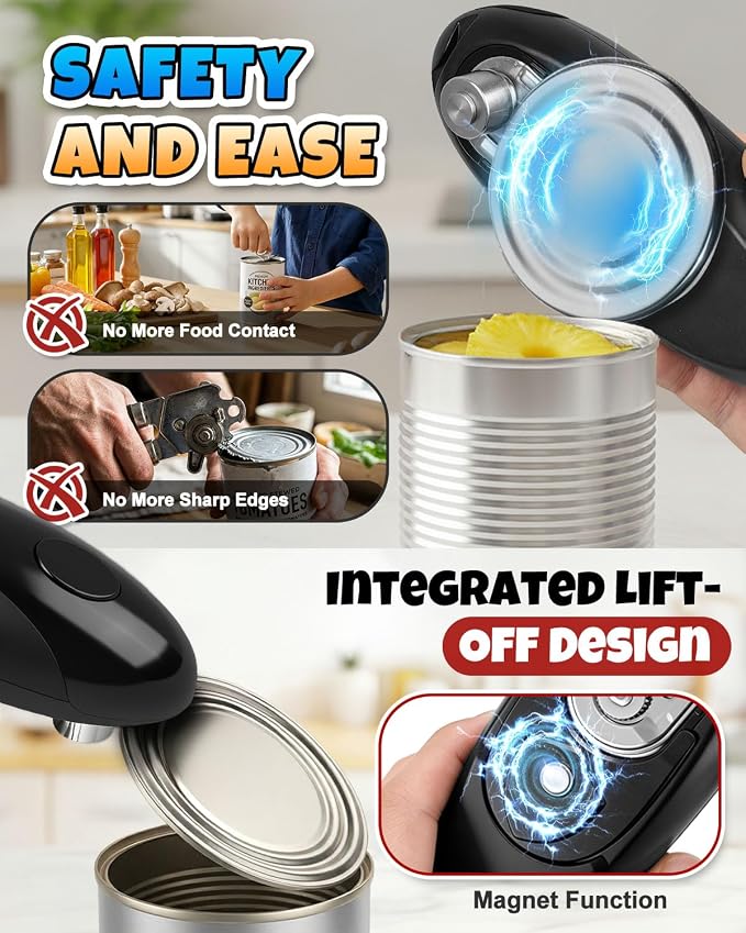 Electric Can Opener, One-Touch Hands Free Can Opener, Side-Cut Can Opener - Image 4