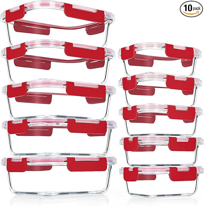 VERONES 10Pack Glass Meal Prep Containers, Airtight Glass Lunch Containers by VERONES