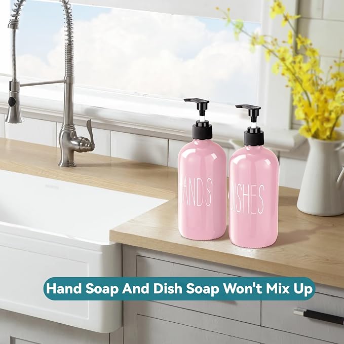 COHOSEGE Glass Soap Dispenser Set 2 Pack, 16 Oz Dish Soap Dispenser - Image 5