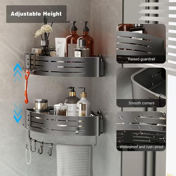 Voldra 2 Pack Corner Shower Shelves, Aluminum Stick On Showers Organizer - Image 2