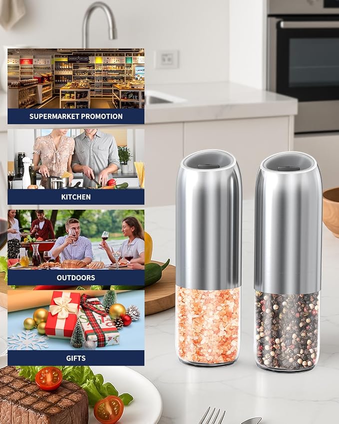 CIRCLE JOY Gravity Electric Salt and Pepper Grinder Set, Battery Powered - Image 9