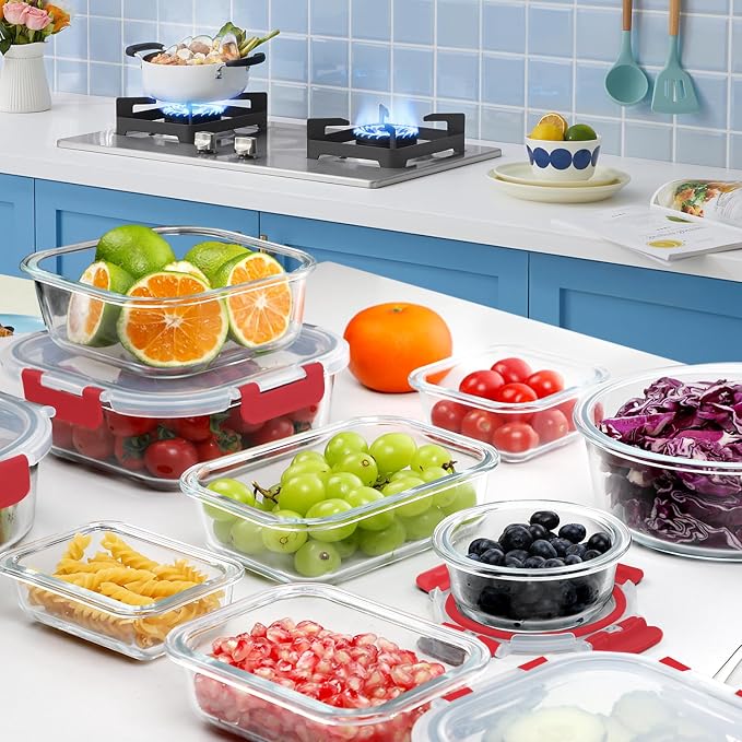 VERONES 30 Pieces Glass Meal Prep Containers Set, Stackable Glass Food Storage - Image 7