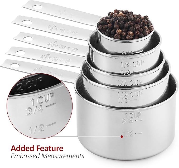 Stainless Steel Measuring Cups, Laxinis world 5 Piece Stackable Measuring Set - Image 4