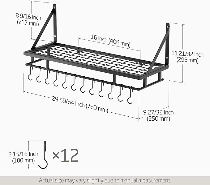 KES 30-Inch Kitchen Pan Pot Rack Wall Mounted Hanging Storage Organizer Wall - Image 5
