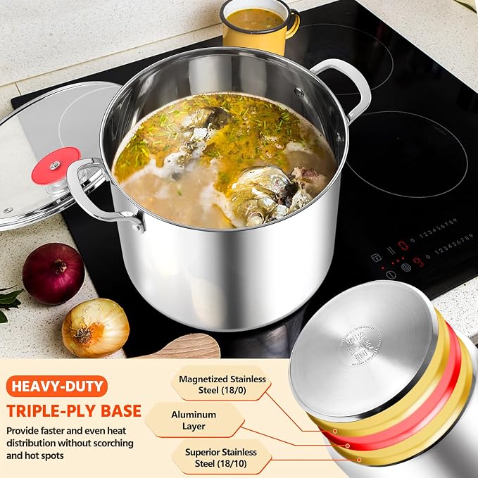 E-far 12-Quart Stock Pot, 18/10 Stainless Steel Stockpot - Image 4