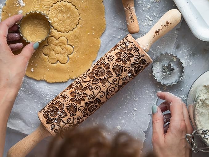 LOVE BIRDS Embossing Rolling Pin – Laser Engraved Dough Roller - Image 5