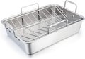 TeamFar Stainless Steel Roasting Pan, 16 Inch Large Turkey Roaster Lasagna Pan by TeamFar
