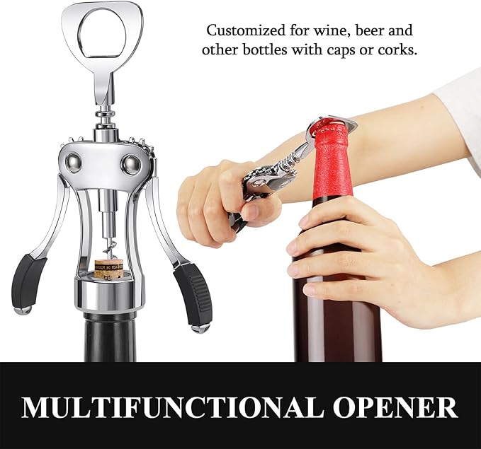 KORCCI Wine Opener, Heavy-Duty Zinc Alloy Wing Corkscrew, Premium Beer Bottle - Image 4