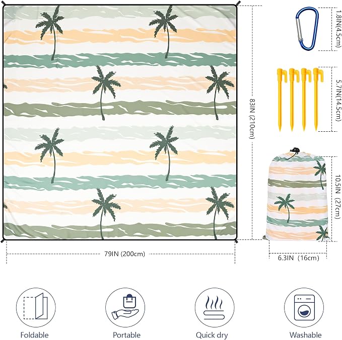 HIHOHO Beach Blanket Waterproof Sandproof Extra Large Beach Mat 79" X - Image 2