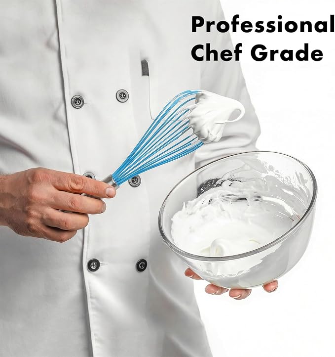 OYV 10-Inch Blue Silicone Whisk, Heat Resistant 480°F Kitchen Whisk - Image 9