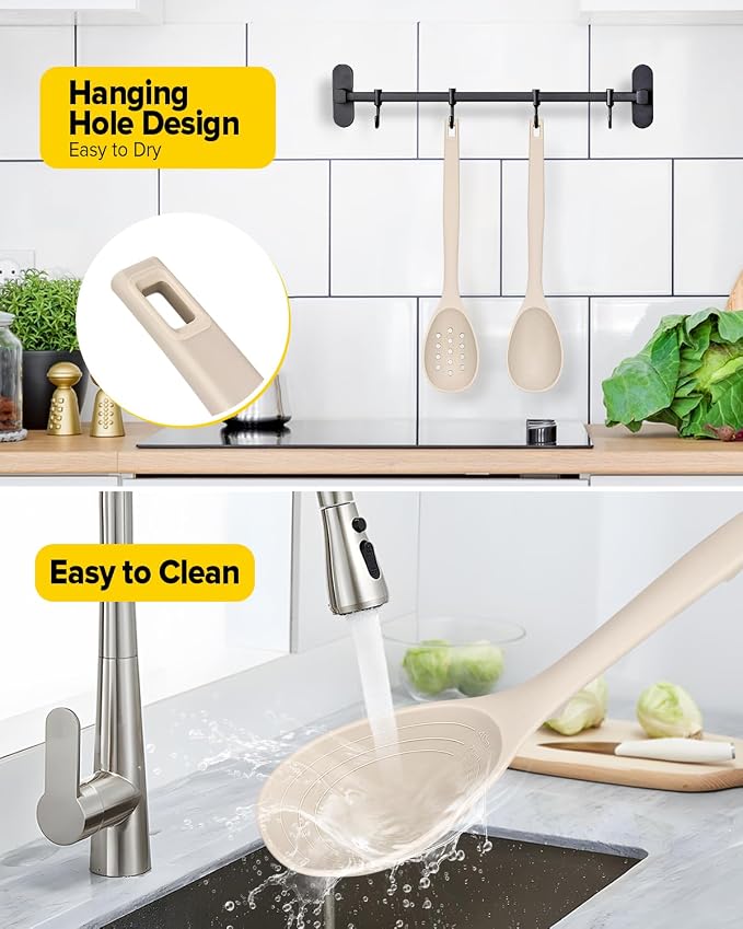 Pack of 2 Silicone Cooking Spoons, Non Stick Solid Kitchen Spoon - Image 6