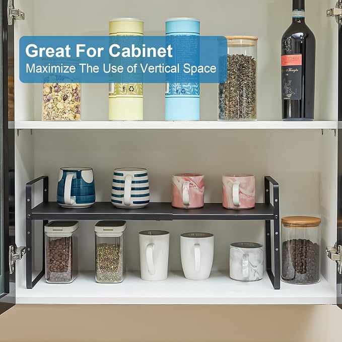 Set of 2 Expandable Cabinet Shelf Organizer, Stackable Kitchen Countertop - Image 3