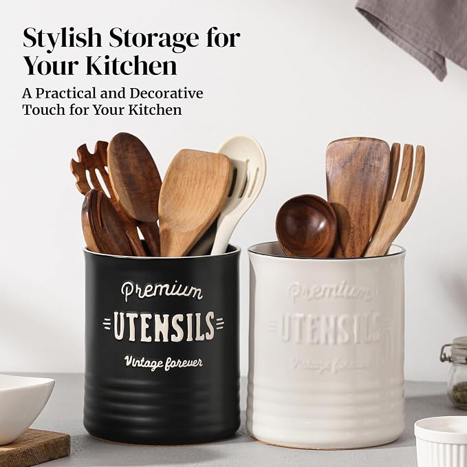 DOWAN 7.2″ Extra Large Utensil Holder, Farmhouse Utensil Holder - Image 7