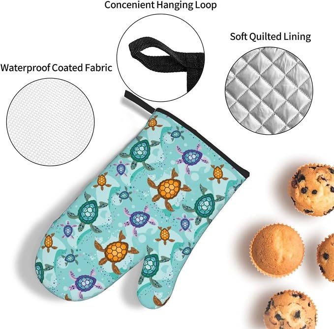 Cute Sea Turtle Beach Oven Mitts and Pot Holders Set Ocean Themed Decorative - Image 5