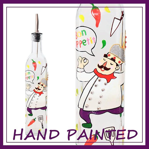 17oz Hand Painted Glass Olive Oil Bottle - 500ml Green Oil & Vinegar Cruet - - Image 2
