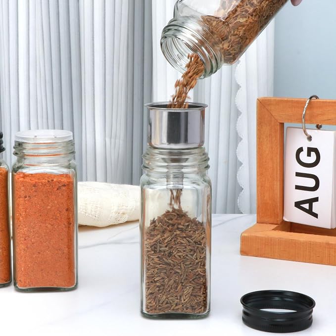 Maredash 24pcs Spice Jars with180 Labels, Glass Spice Jars, Seasoning Containers - Image 3
