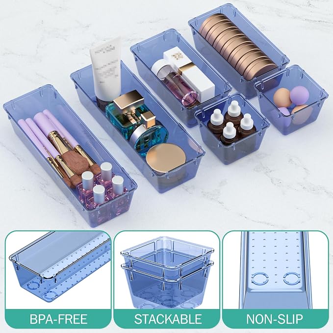 WOWBOX 12 Pack Clear Drawer Organizer Set, Acrylic Drawer Storage Trays - Image 3
