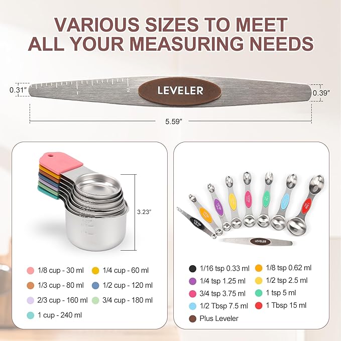 16-Piece Stainless Steel Measuring Cups and Spoons Set, Strong Magnetic Nesting - Image 4