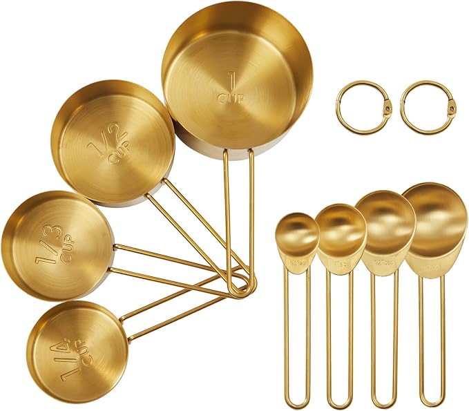 Golden 304 Stainless Steel Measuring Cups and Spoons Set, Premium Gold Kitchen by DNDECONATION