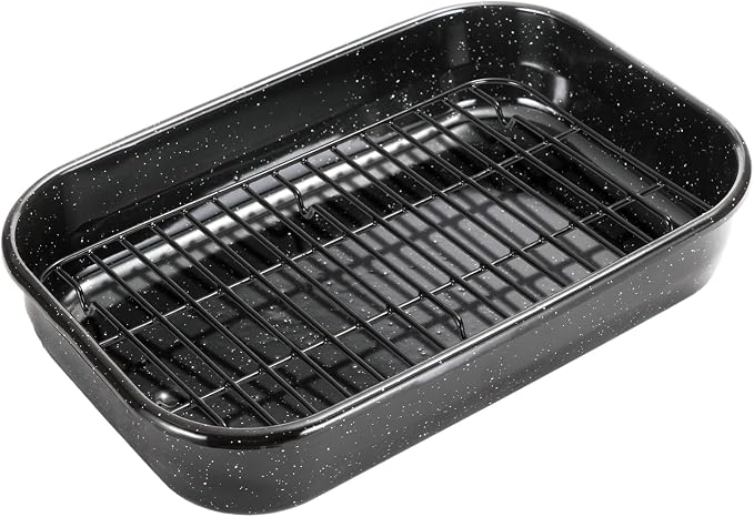 Roasting Pan with Rack, 16 x 11 Inch Rectangular Roasting Pan, 20lb Turkey by JYCOOKMENT