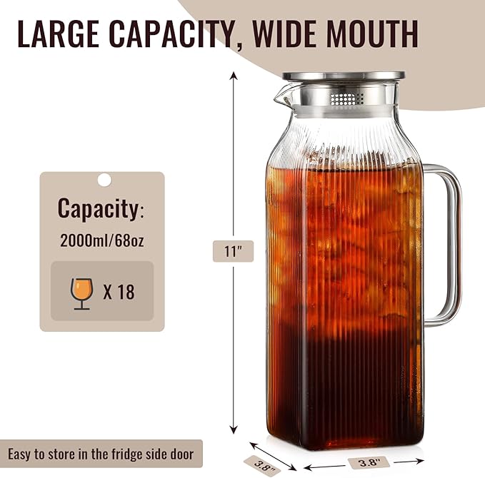 2 Liter/68 oz Square Glass Pitcher - Image 2