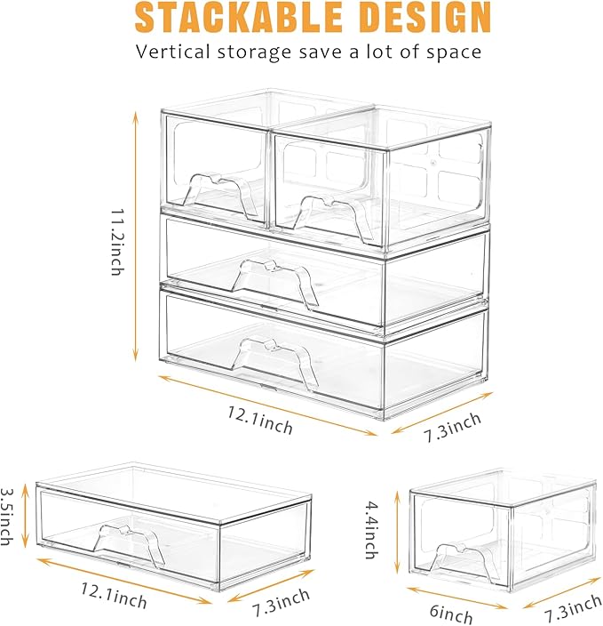 Stebopum 6 Pack Stackable Storage Drawers Clear Acrylic Organizer Makeup - Image 2