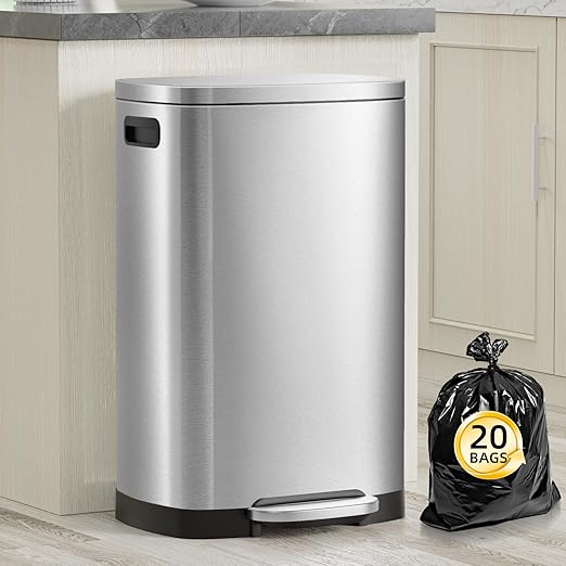 KdbK 13 Gallon Trash Can with Lid, 50L Fingerprint Proof Stainless Steel by trashcan