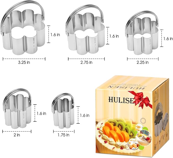 HULISEN Flower Cookie Cutter Set, Stainless Steel Scalloped Edge Biscuit Cutter - Image 4