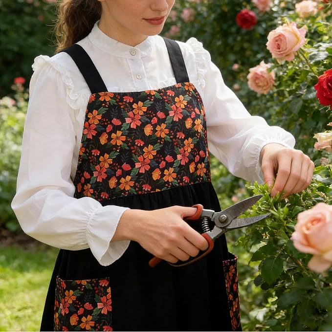 Uaussi Cotton Linen Apron Cross Back Work Apron - Image 2