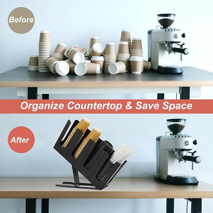 Paper Cup and Lid Holder with Straw Organizer, 4 Compartment Adjusting - Image 7