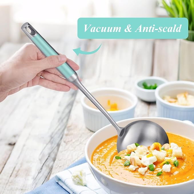 Soup Ladle and Slotted Spoon Set of 2, Metal 316 Stainless Steel Kitchen Ladles - Image 5