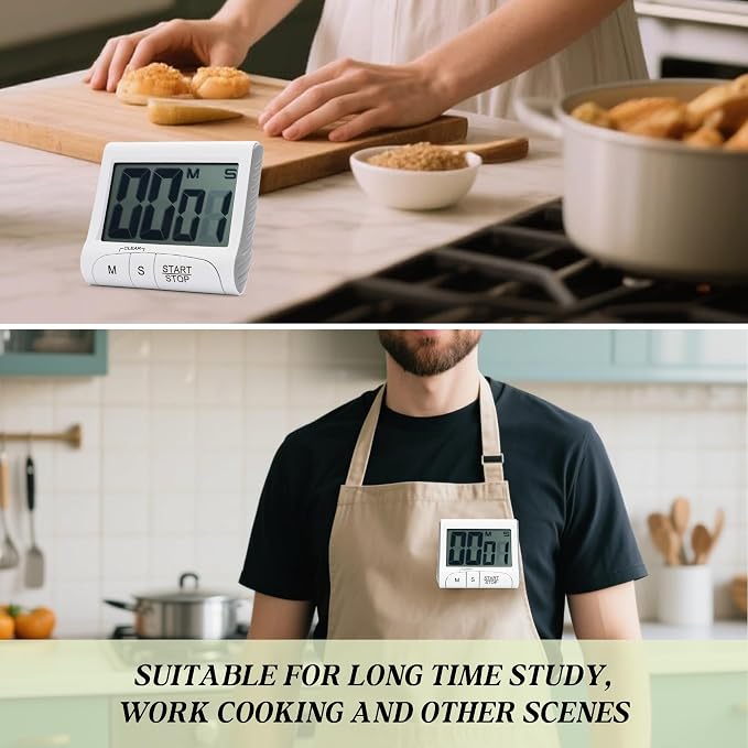 Large LCD Display Kitchen Timer -Magnetic Digital Timers, Loud Alarm, Memory - Image 3