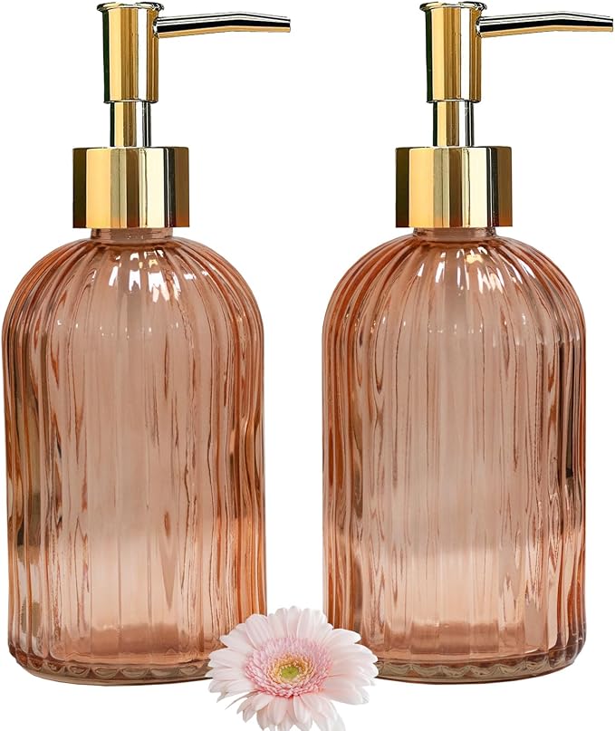 Glass Soap Dispenser with Gold Plastic Pump, 13.5oz Refillable Liquid Hand Soap by YYTSGG