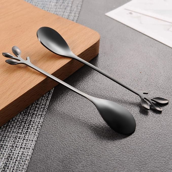AnSaw Elegant Black Leaf Coffee Spoons - Image 6