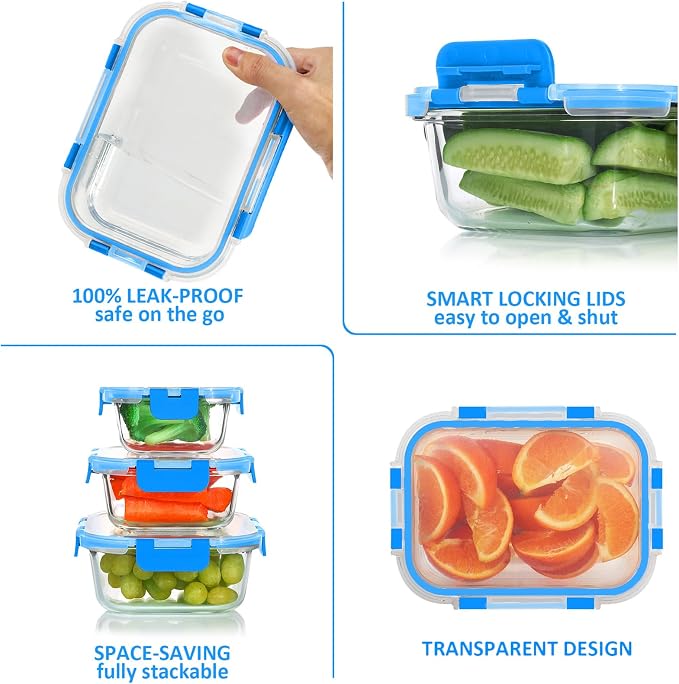 KOMUEE 24 Pieces Glass Food Storage Containers Set, Glass Meal Prep Containers - Image 4