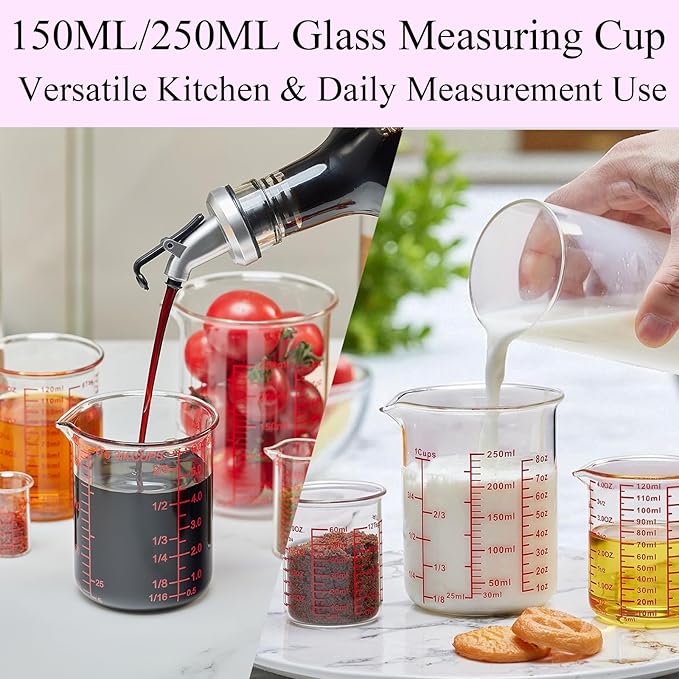 Ackers 7-Piece Glass Measuring Cup Set, Borosilicate Beaker Style Nesting - Image 7