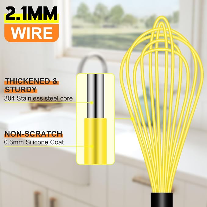 HOTEC 4 Pieces Silicone Whisks Set, Wire Balloon Whisks Egg Beater, Non-slip - Image 3