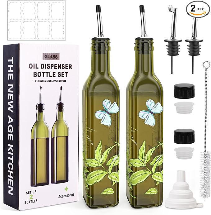 COOLMI Oil and Vinegar Dispenser Set - 17oz/500ML Premium Glass Olive Oil by COOLMI