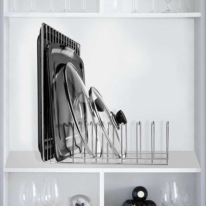 Pot Lid Organizer, Stainless Steel Pot Lid Storage Rack Holder, Cutting Board - Image 6