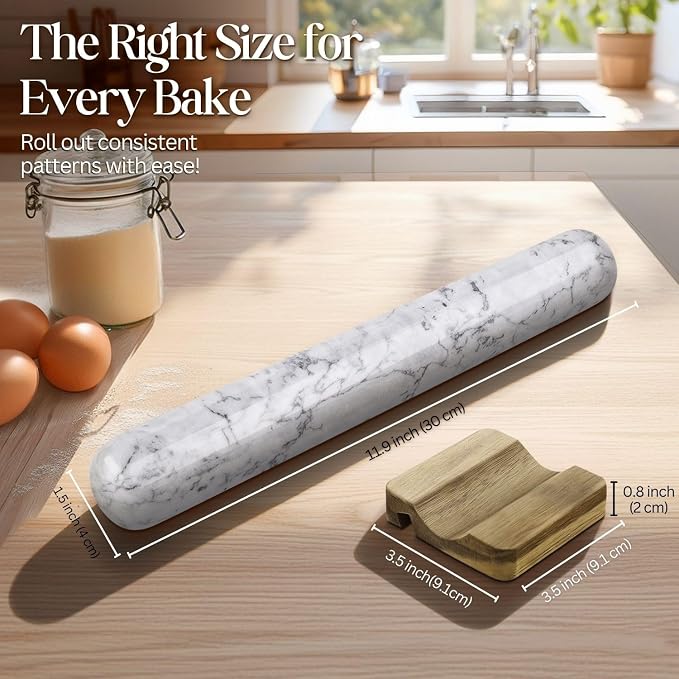 Flexzion French Rolling Pin, 12 Inch White Marble Rolling Pins - Image 6