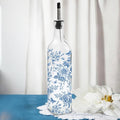 JarThenaAMCS Chinoiserie Olive Oil Dispenser Bottle Blue Floral Glass Cruet by JarThenaAMCS