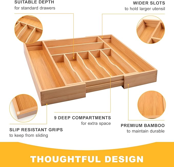 Large Premium Bamboo Silverware Organizer - Image 5
