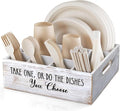 ALELION Rustic White Plate and Utensil Caddy, 6-Compartment Paper Plate and by ALELION