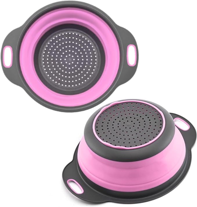 Pink Round Silicone Collapsible Colander – Small Silicone Round Kitchen by KillersInstinctOutdoors
