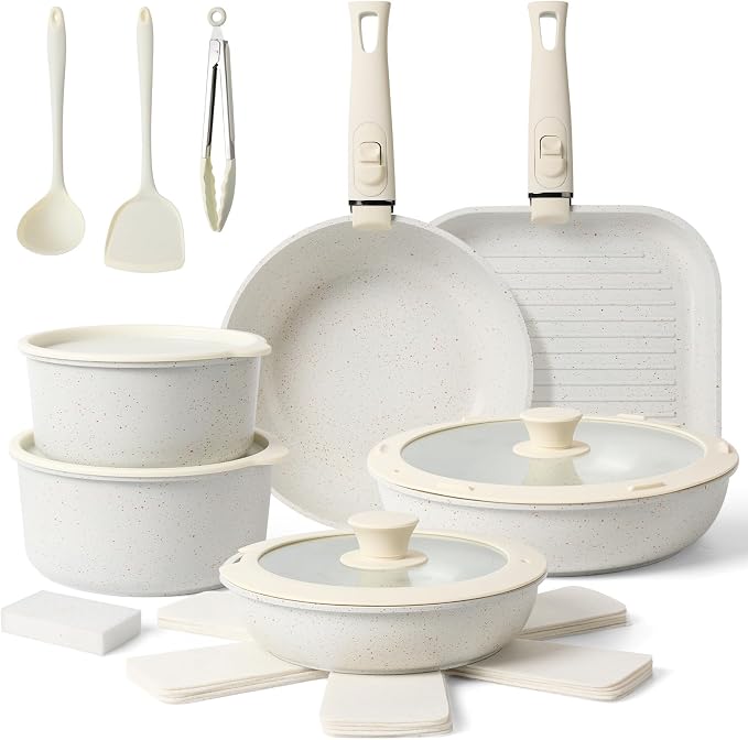 Pots and Pans Set Non Stick 20PCS, Ceramic Cookware Set Detachable Handle Non by HealthyCookingHappyLiving