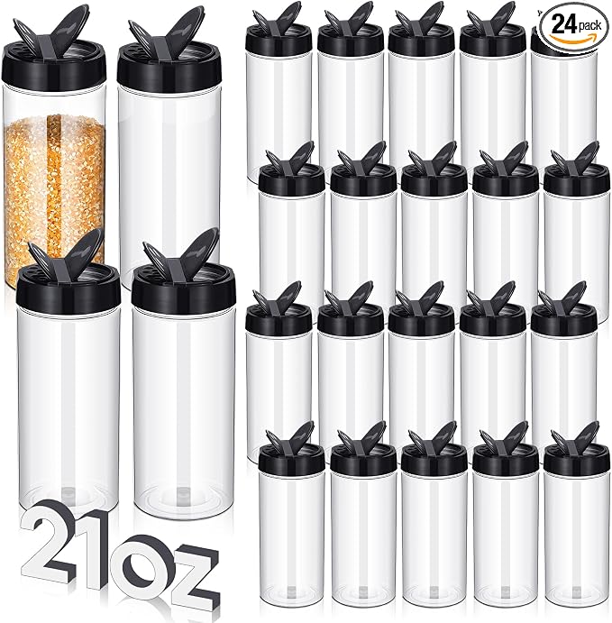 Zhehao 24 Pieces Plastic Spice Containers Plastic Spice Bottles Clear Reusable by Zhehao