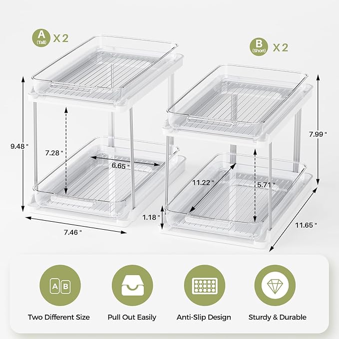 Delamu 2-Tier Bathroom Under Sink Organizers and Storage, Pull Out Cabinet - Image 2