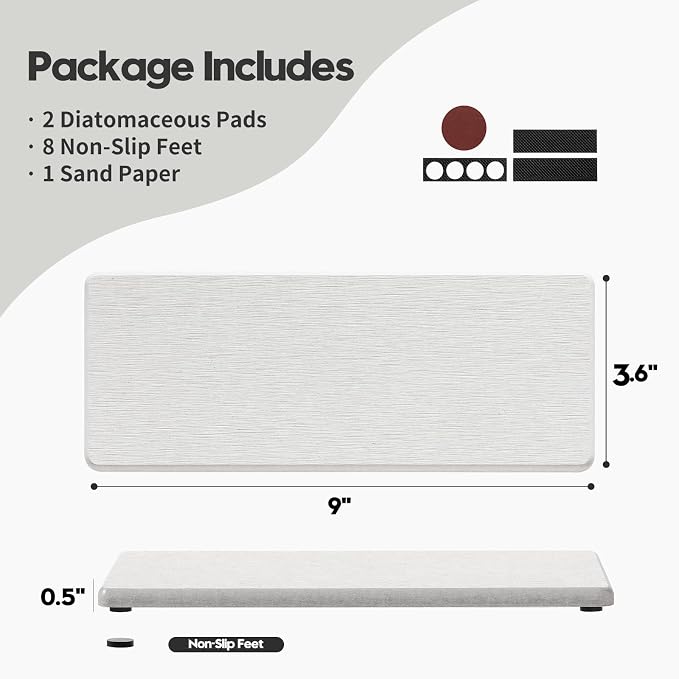2PCS Beige Bathroom Sink Vanity Trays, Water Absorbing Diatomite Stone Drying - Image 2